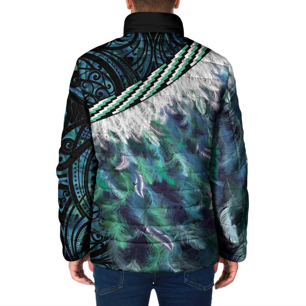Turquoise Traditional Cloak Aotearoa Padded Jacket Maori Paua Shell Korowai Pattern LT14 - Polynesian Pride