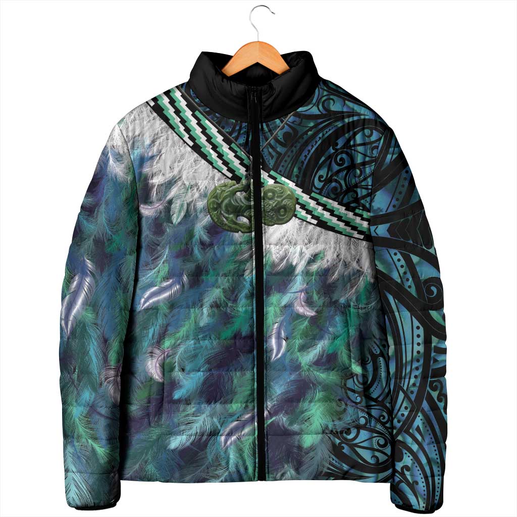 Turquoise Traditional Cloak Aotearoa Padded Jacket Maori Paua Shell Korowai Pattern LT14 - Polynesian Pride