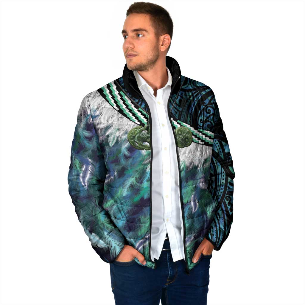 Turquoise Traditional Cloak Aotearoa Padded Jacket Maori Paua Shell Korowai Pattern LT14 - Polynesian Pride