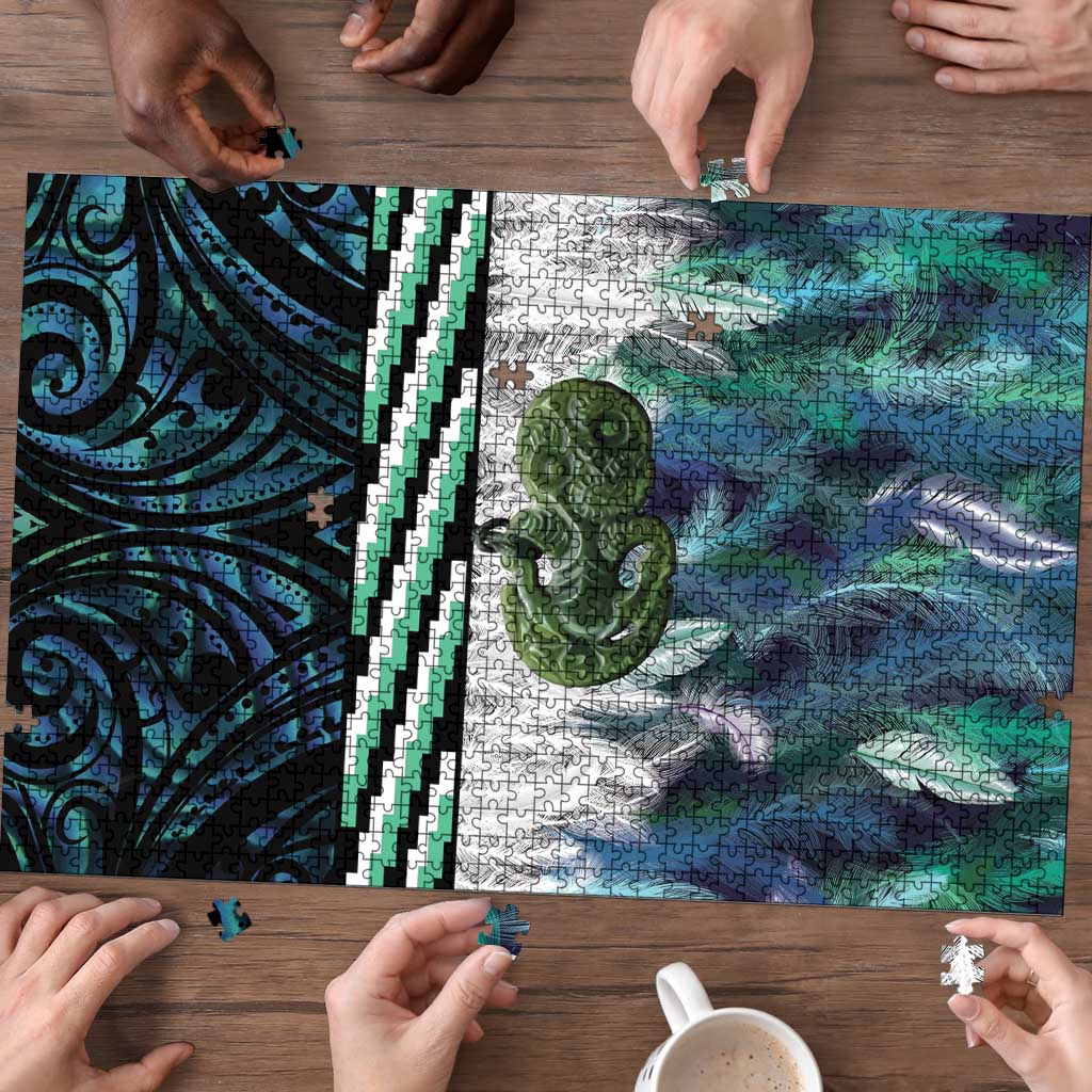 Turquoise Traditional Cloak Aotearoa Puzzle Maori Paua Shell Korowai Pattern LT14 - Polynesian Pride