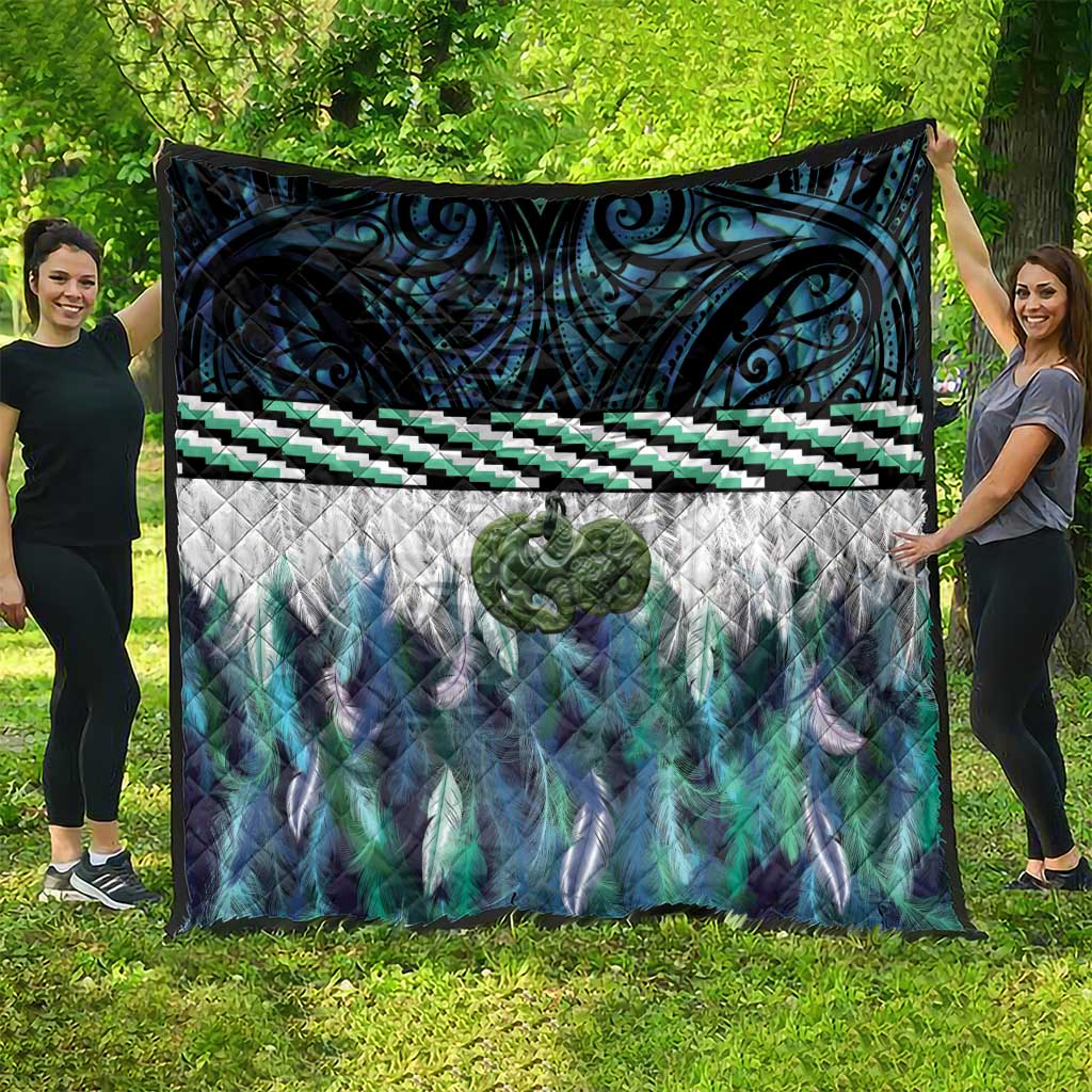 Turquoise Traditional Cloak Aotearoa Quilt Maori Paua Shell Korowai Pattern