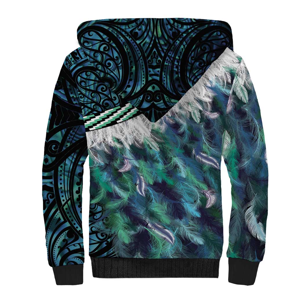 Turquoise Traditional Cloak Aotearoa Sherpa Hoodie Maori Paua Shell Korowai Pattern LT14 - Polynesian Pride
