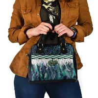 Turquoise Traditional Cloak Aotearoa Shoulder Handbag Maori Paua Shell Korowai Pattern