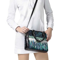 Turquoise Traditional Cloak Aotearoa Shoulder Handbag Maori Paua Shell Korowai Pattern