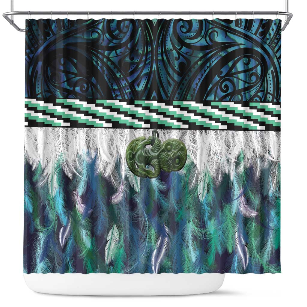 Turquoise Traditional Cloak Aotearoa Shower Curtain Maori Paua Shell Korowai Pattern LT14 Turquoise - Polynesian Pride