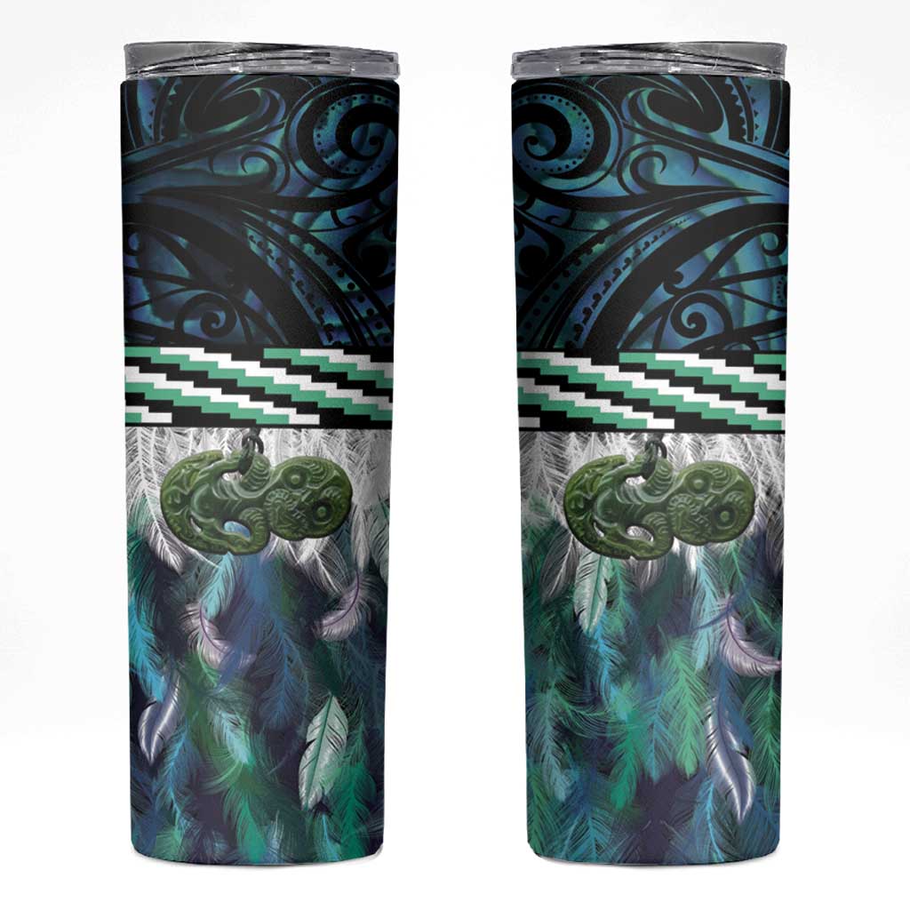 Turquoise Traditional Cloak Aotearoa Skinny Tumbler Maori Paua Shell Korowai Pattern LT14 Turquoise - Polynesian Pride