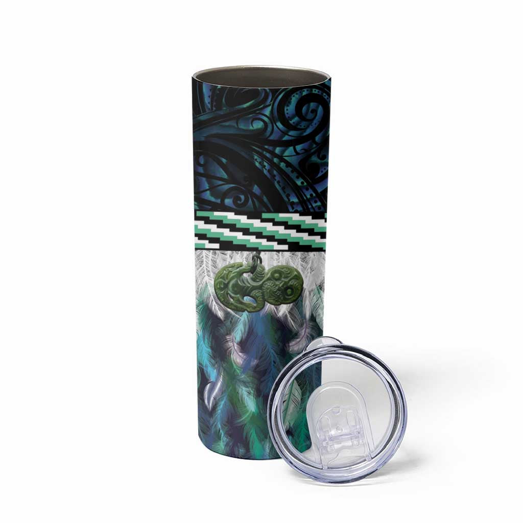 Turquoise Traditional Cloak Aotearoa Skinny Tumbler Maori Paua Shell Korowai Pattern LT14 - Polynesian Pride