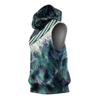 Turquoise Traditional Cloak Aotearoa Sleeveless Hoodie Maori Paua Shell Korowai Pattern LT14 - Polynesian Pride