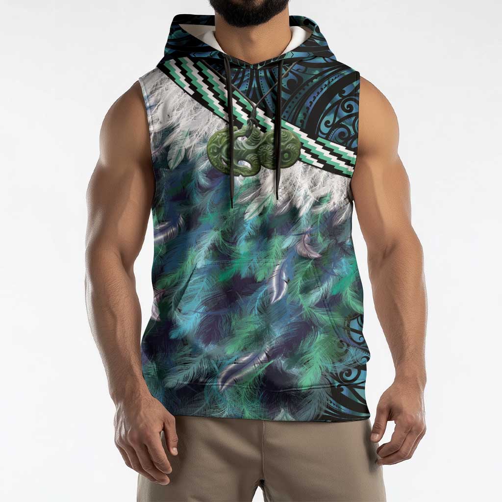 Turquoise Traditional Cloak Aotearoa Sleeveless Hoodie Maori Paua Shell Korowai Pattern LT14 - Polynesian Pride
