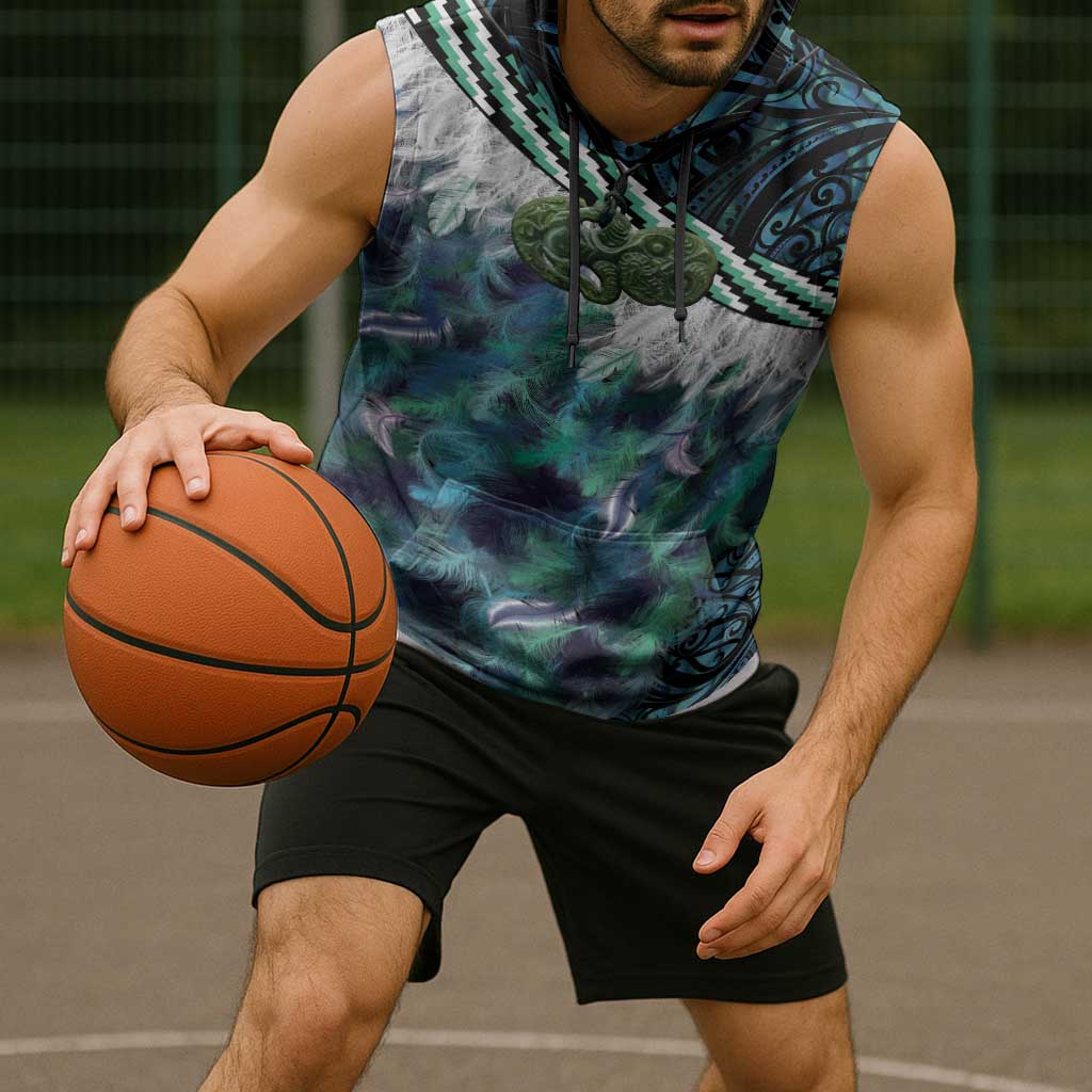 Turquoise Traditional Cloak Aotearoa Sleeveless Hoodie Maori Paua Shell Korowai Pattern LT14 - Polynesian Pride