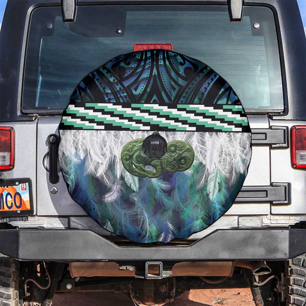 Turquoise Traditional Cloak Aotearoa Spare Tire Cover Maori Paua Shell Korowai Pattern LT14 Turquoise - Polynesian Pride