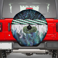 Turquoise Traditional Cloak Aotearoa Spare Tire Cover Maori Paua Shell Korowai Pattern
