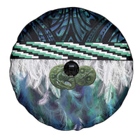Turquoise Traditional Cloak Aotearoa Spare Tire Cover Maori Paua Shell Korowai Pattern