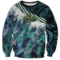 Turquoise Traditional Cloak Aotearoa Sweatshirt Maori Paua Shell Korowai Pattern