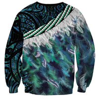Turquoise Traditional Cloak Aotearoa Sweatshirt Maori Paua Shell Korowai Pattern