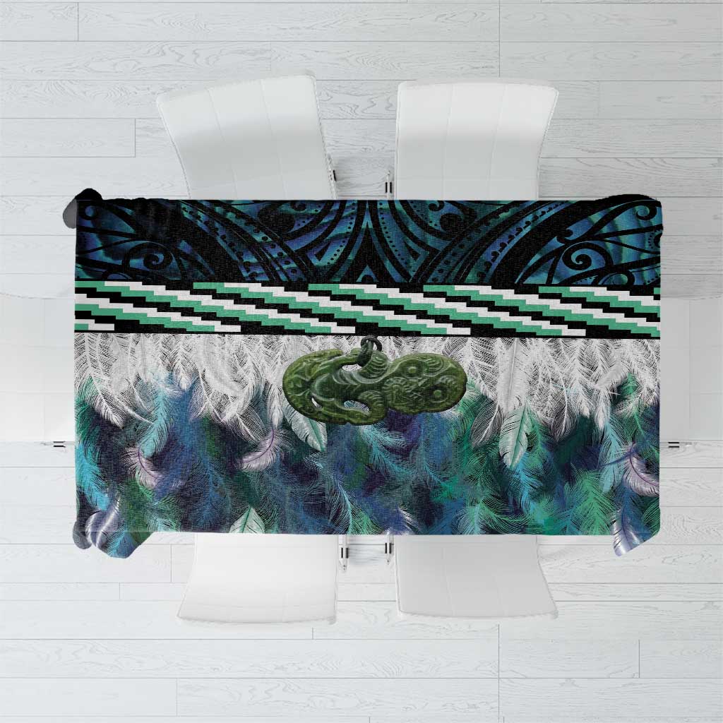 Turquoise Traditional Cloak Aotearoa Tablecloth Maori Paua Shell Korowai Pattern