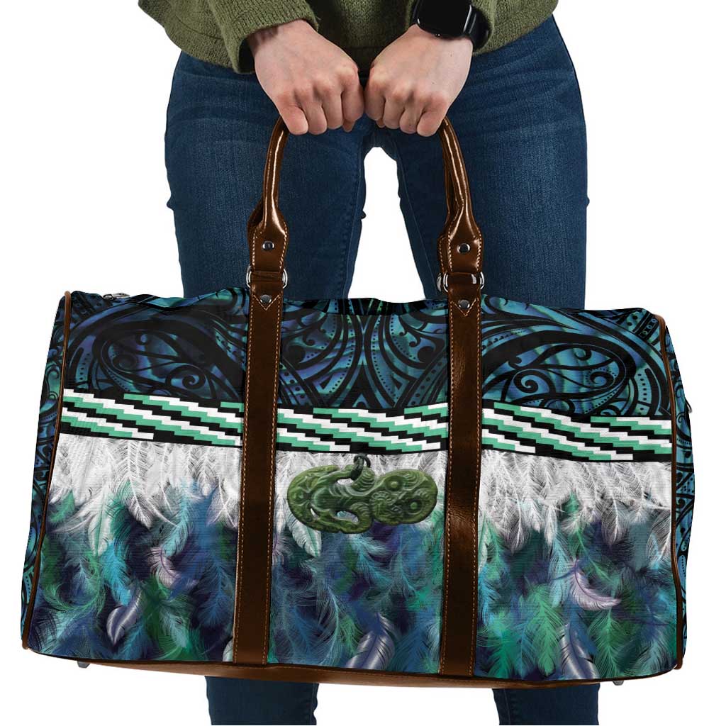 Turquoise Traditional Cloak Aotearoa Travel Bag Maori Paua Shell Korowai Pattern - Polynesian Pride