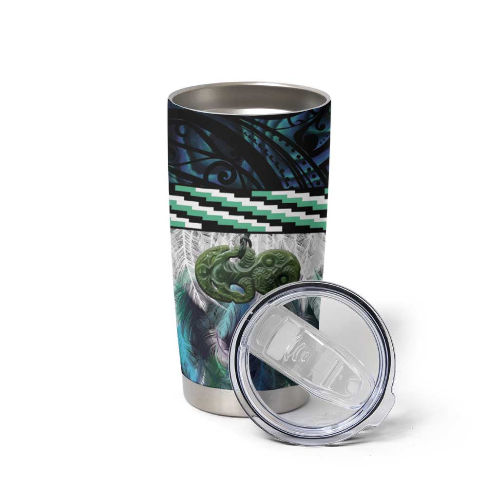 Turquoise Traditional Cloak Aotearoa Tumbler Cup Maori Paua Shell Korowai Pattern LT14 - Polynesian Pride