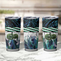Turquoise Traditional Cloak Aotearoa Tumbler Cup Maori Paua Shell Korowai Pattern LT14 - Polynesian Pride