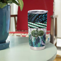 Turquoise Traditional Cloak Aotearoa Tumbler Cup Maori Paua Shell Korowai Pattern LT14 - Polynesian Pride