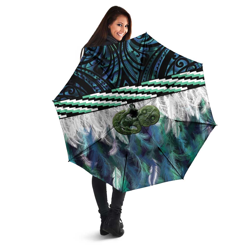 Turquoise Traditional Cloak Aotearoa Umbrella Maori Paua Shell Korowai Pattern - Polynesian Pride