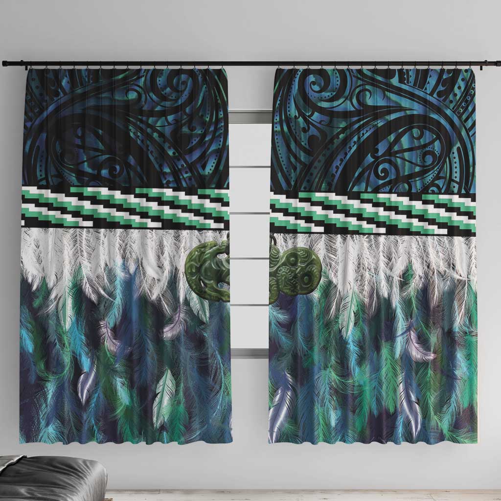 Turquoise Traditional Cloak Aotearoa Window Curtain Maori Paua Shell Korowai Pattern LT14 With Hooks Turquoise - Polynesian Pride