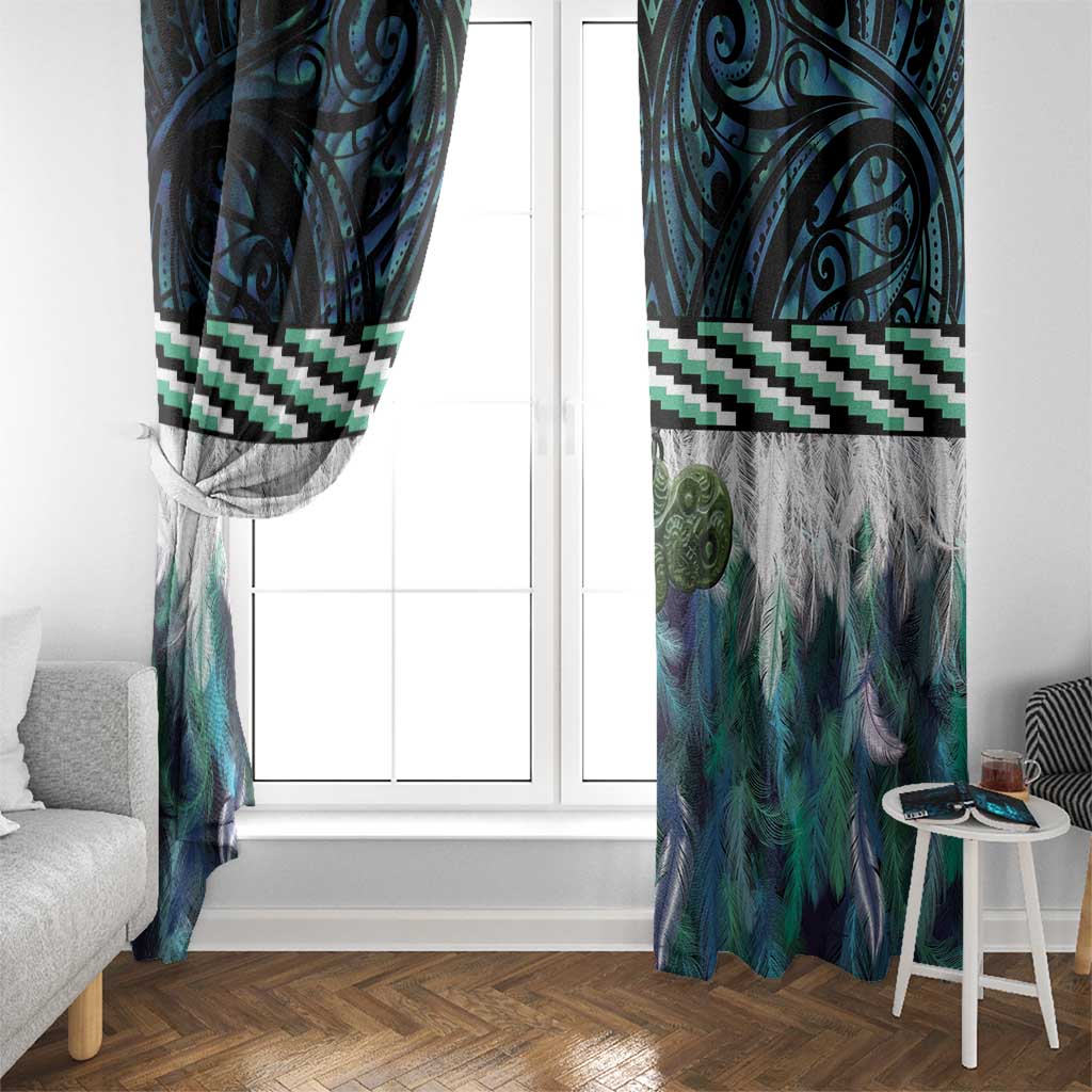 Turquoise Traditional Cloak Aotearoa Window Curtain Maori Paua Shell Korowai Pattern