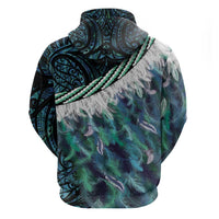 Turquoise Traditional Cloak Aotearoa Zip Hoodie Maori Paua Shell Korowai Pattern LT14 - Polynesian Pride