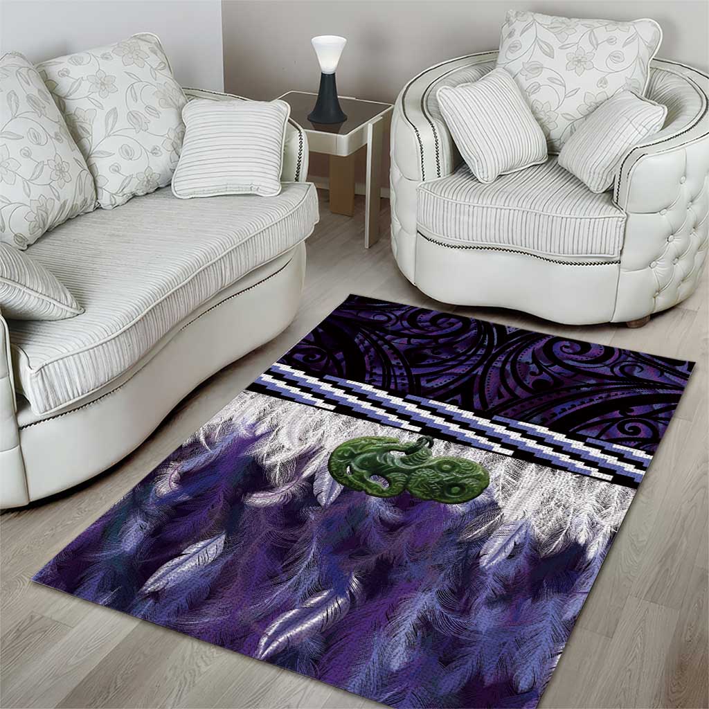 Purple Traditional Cloak Aotearoa Area Rug Maori Paua Shell Korowai Pattern