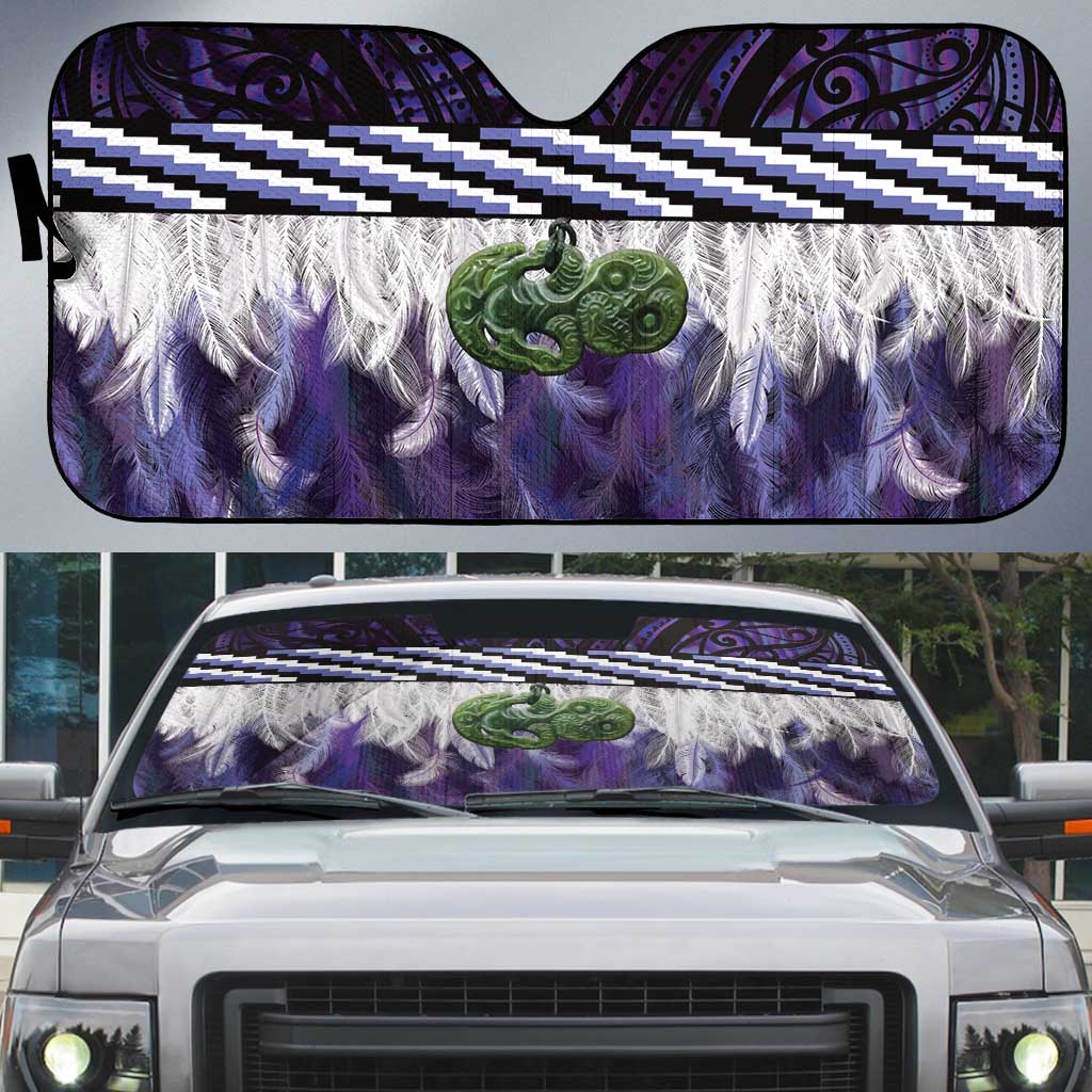 Purple Traditional Cloak Aotearoa Auto Sun Shade Maori Paua Shell Korowai Pattern - Polynesian Pride