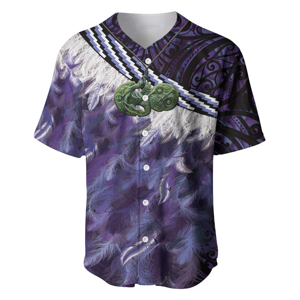 Purple Traditional Cloak Aotearoa Baseball Jersey Maori Paua Shell Korowai Pattern