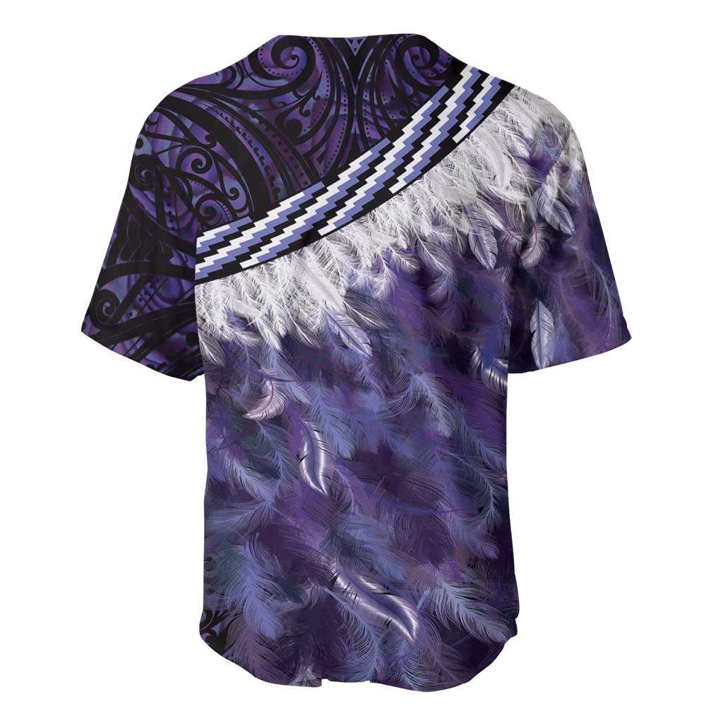 Purple Traditional Cloak Aotearoa Baseball Jersey Maori Paua Shell Korowai Pattern