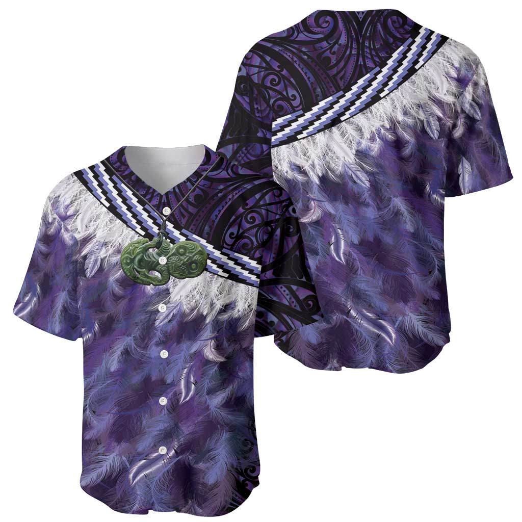 Purple Traditional Cloak Aotearoa Baseball Jersey Maori Paua Shell Korowai Pattern