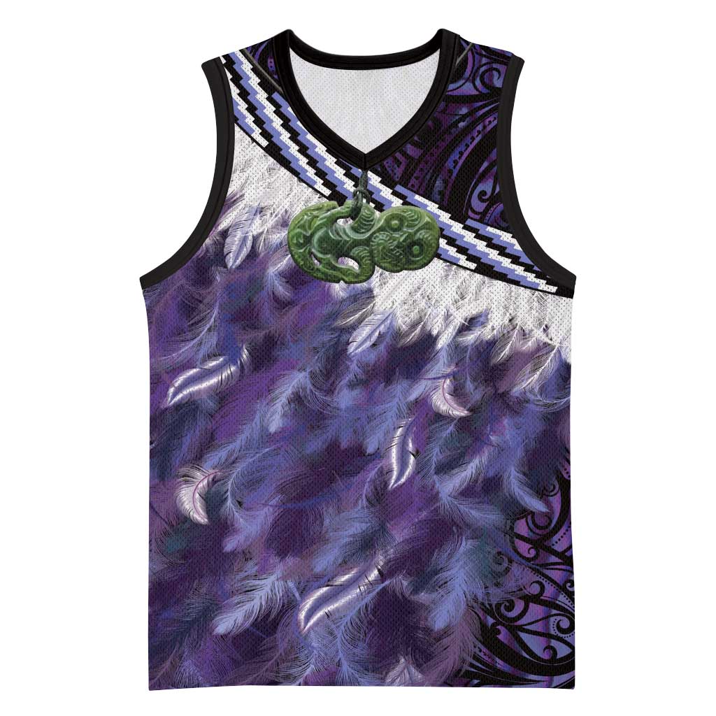 Purple Traditional Cloak Aotearoa Basketball Jersey Maori Paua Shell Korowai Pattern LT14 Unisex Purple - Polynesian Pride