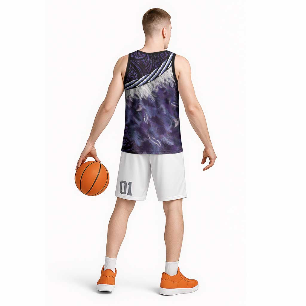 Purple Traditional Cloak Aotearoa Basketball Jersey Maori Paua Shell Korowai Pattern LT14 - Polynesian Pride