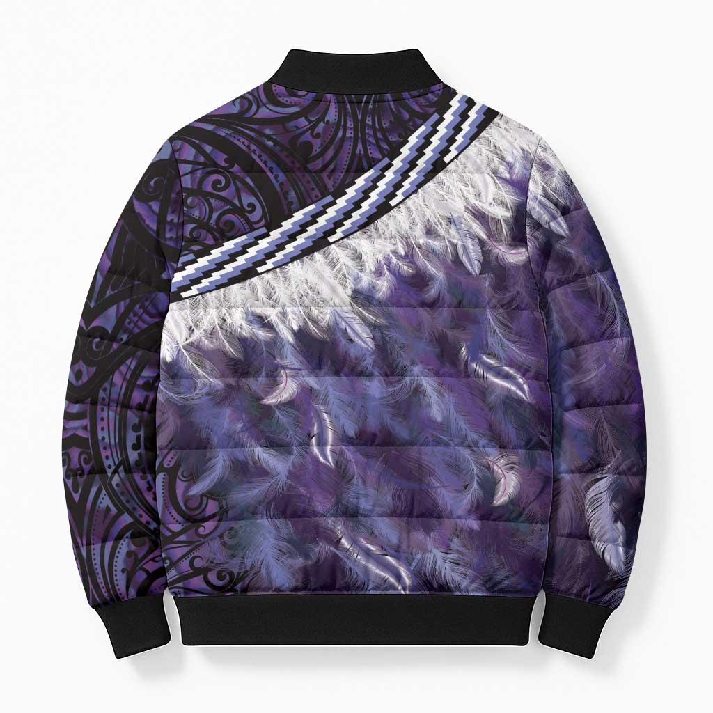 Purple Traditional Cloak Aotearoa Bomber Puffer Jacket Maori Paua Shell Korowai Pattern LT14 - Polynesian Pride