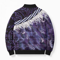 Purple Traditional Cloak Aotearoa Bomber Puffer Jacket Maori Paua Shell Korowai Pattern LT14 - Polynesian Pride