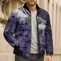 Purple Traditional Cloak Aotearoa Bomber Puffer Jacket Maori Paua Shell Korowai Pattern LT14 - Polynesian Pride