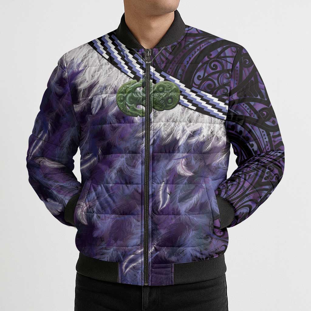 Purple Traditional Cloak Aotearoa Bomber Puffer Jacket Maori Paua Shell Korowai Pattern LT14 - Polynesian Pride