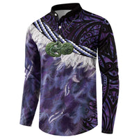 Purple Traditional Cloak Aotearoa Button Sweatshirt Maori Paua Shell Korowai Pattern