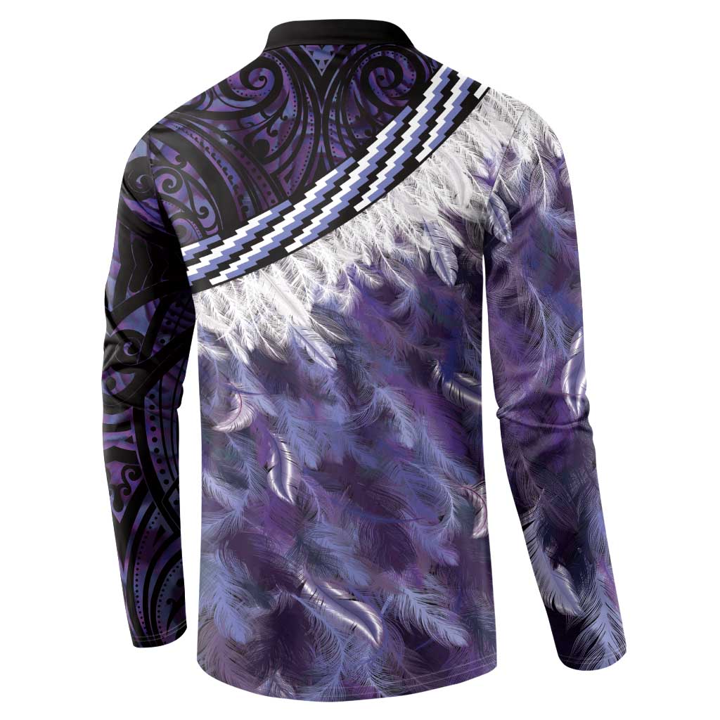 Purple Traditional Cloak Aotearoa Button Sweatshirt Maori Paua Shell Korowai Pattern