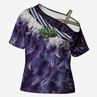 Purple Traditional Cloak Aotearoa Cross Shoulder Shirt Maori Paua Shell Korowai Pattern LT14 Female Purple - Polynesian Pride