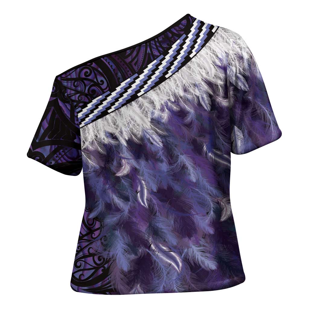 Purple Traditional Cloak Aotearoa Cross Shoulder Shirt Maori Paua Shell Korowai Pattern LT14 - Polynesian Pride