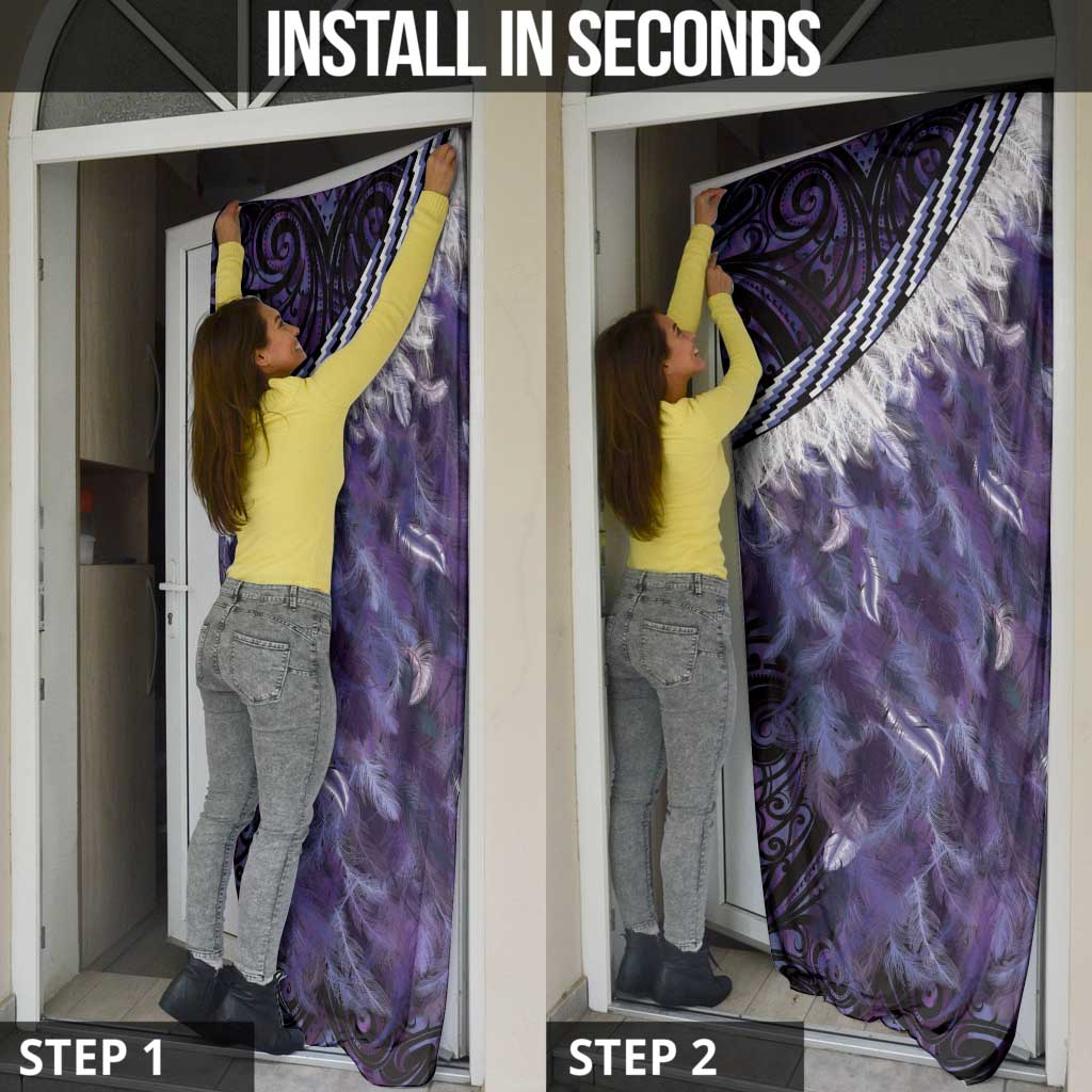 Purple Traditional Cloak Aotearoa Door Cover Maori Paua Shell Korowai Pattern - Polynesian Pride
