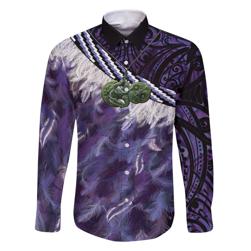 Purple Traditional Cloak Aotearoa Family Matching Mermaid Dress and Hawaiian Shirt Maori Paua Shell Korowai Pattern LT14 Dad's Shirt - Long Sleeve Purple - Polynesian Pride