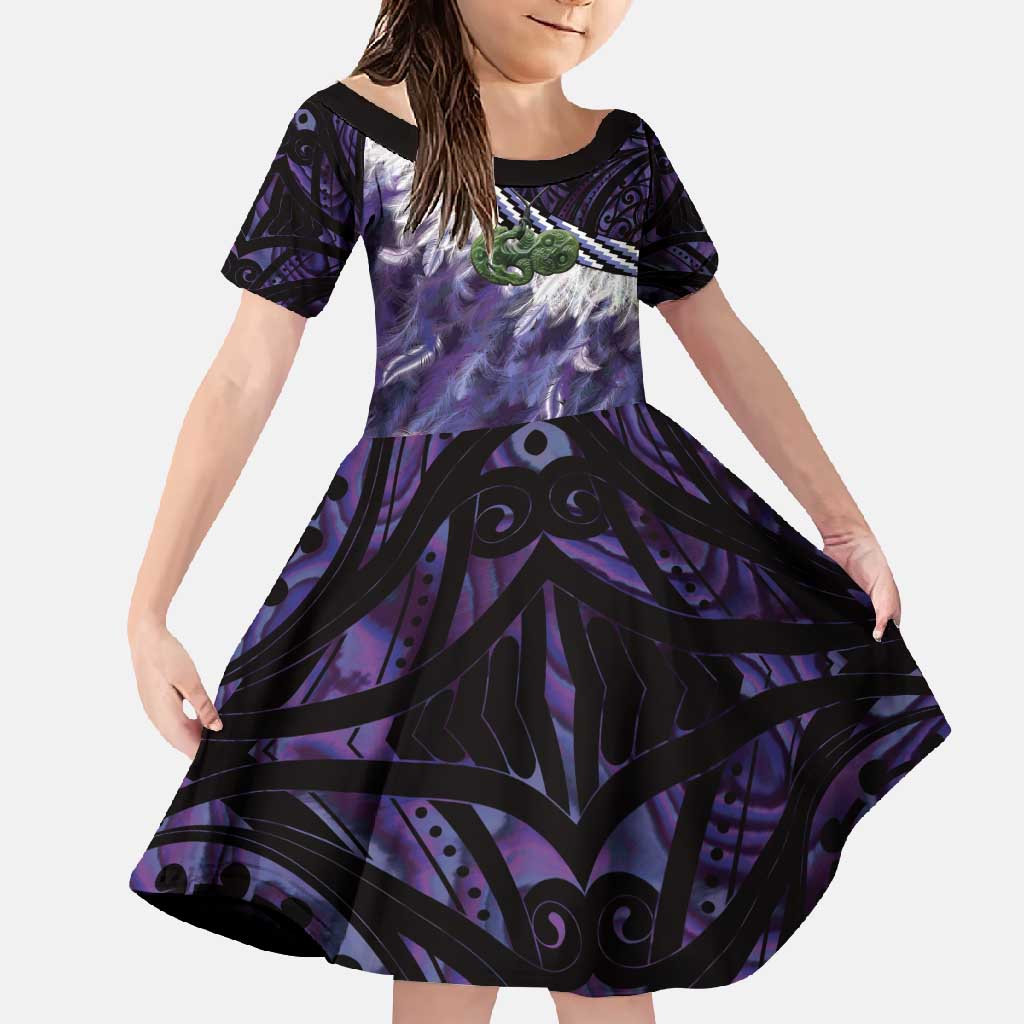 Purple Traditional Cloak Aotearoa Family Matching Off Shoulder Maxi Dress and Hawaiian Shirt Maori Paua Shell Korowai Pattern