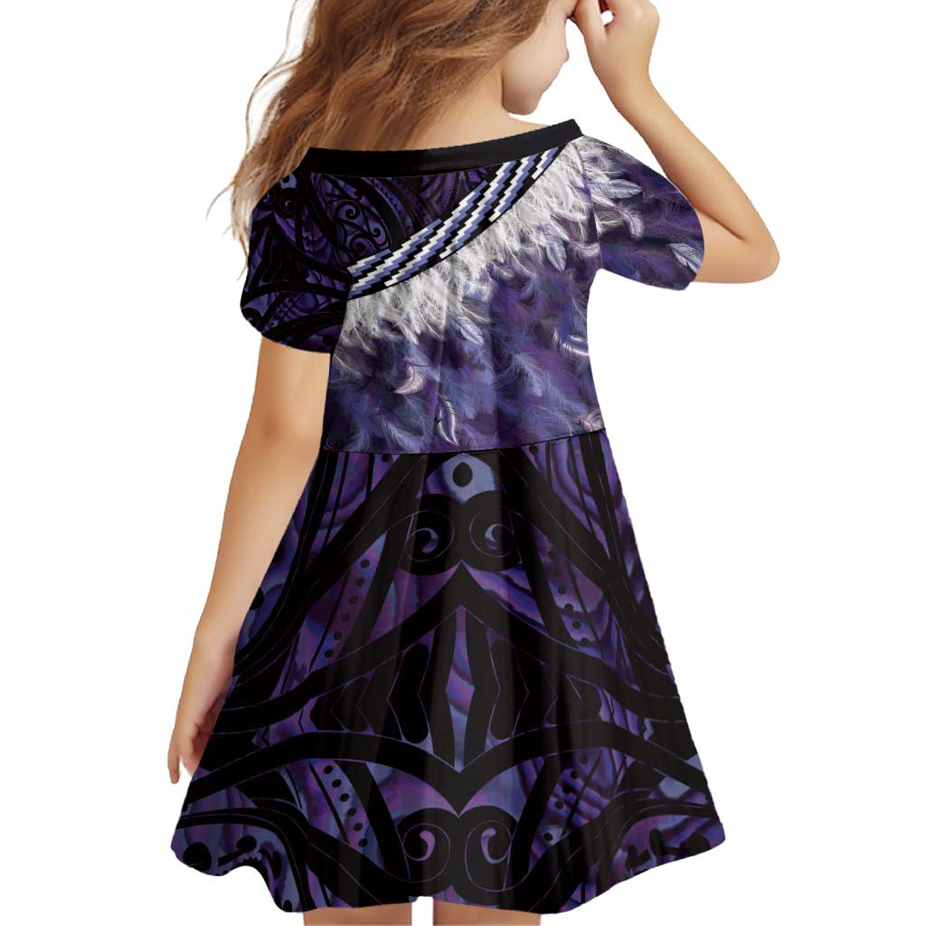 Purple Traditional Cloak Aotearoa Family Matching Off Shoulder Short Dress and Hawaiian Shirt Maori Paua Shell Korowai Pattern