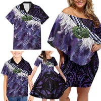 Purple Traditional Cloak Aotearoa Family Matching Off Shoulder Short Dress and Hawaiian Shirt Maori Paua Shell Korowai Pattern