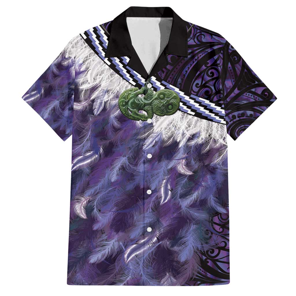 Purple Traditional Cloak Aotearoa Family Matching Off Shoulder Short Dress and Hawaiian Shirt Maori Paua Shell Korowai Pattern