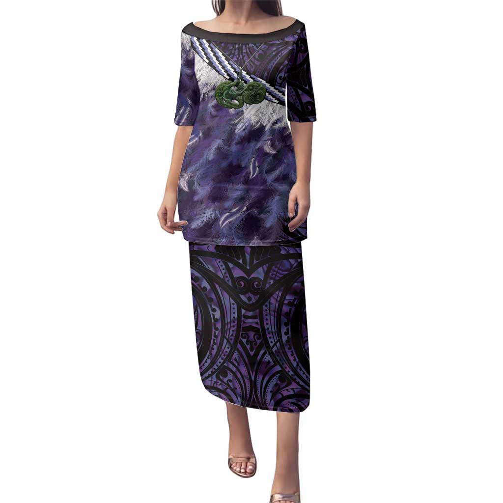 Purple Traditional Cloak Aotearoa Family Matching Puletasi and Hawaiian Shirt Maori Paua Shell Korowai Pattern